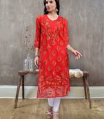 hand embroidered red georgette lucknowi chikan kurta with slip