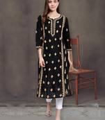 hand embroidered black cotton lucknowi chikan kurta