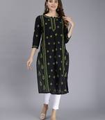hand embroidered black cotton lucknowi chikan kurta