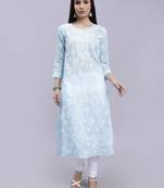 hand embroidered light blue terivoil cotton lucknowi chikan kurta