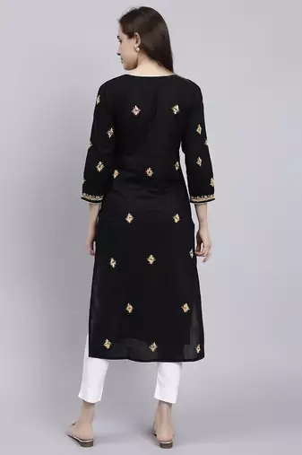 hand embroidered black cotton lucknowi chikan kurta