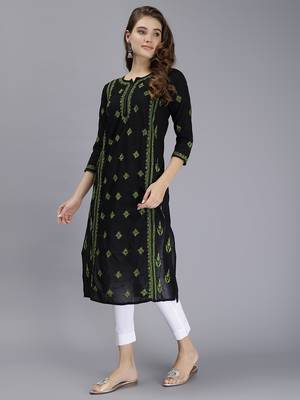 hand embroidered black cotton lucknowi chikan kurta 3