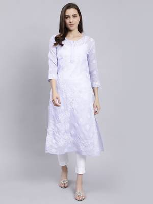 hand embroidered mauve terivoil cotton lucknowi chikan kurta 1