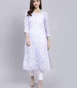 hand embroidered mauve terivoil cotton lucknowi chikan kurta