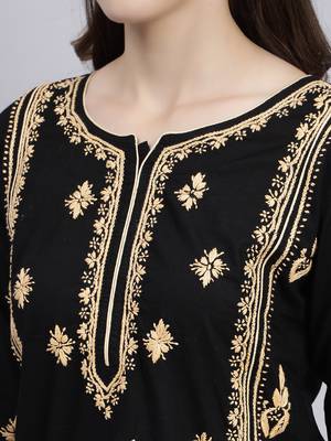 hand embroidered black cotton lucknowi chikan kurta 4