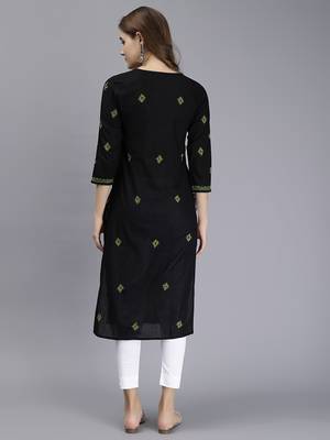 hand embroidered black cotton lucknowi chikan kurta 4