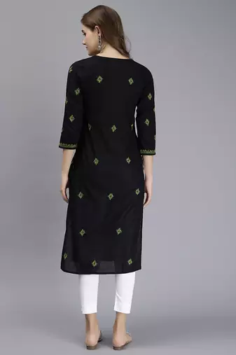 hand embroidered black cotton lucknowi chikan kurta