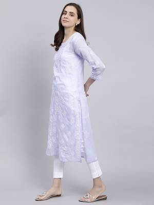 hand embroidered mauve terivoil cotton lucknowi chikan kurta 2