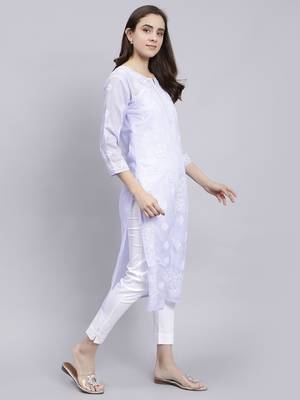 hand embroidered mauve terivoil cotton lucknowi chikan kurta 3