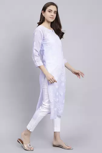 hand embroidered mauve terivoil cotton lucknowi chikan kurta