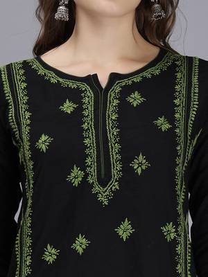 hand embroidered black cotton lucknowi chikan kurta 5