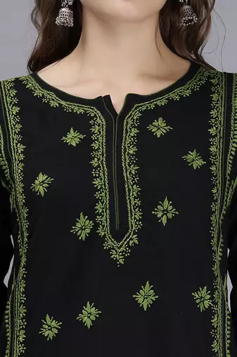 hand embroidered black cotton lucknowi chikan kurta