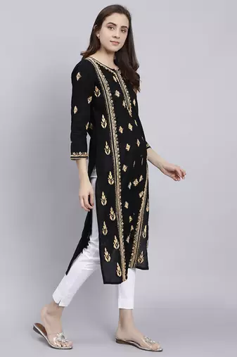 hand embroidered black cotton lucknowi chikan kurta