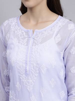 hand embroidered mauve terivoil cotton lucknowi chikan kurta 4