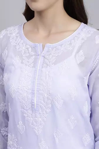 hand embroidered mauve terivoil cotton lucknowi chikan kurta