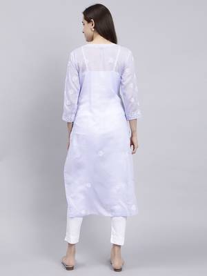 hand embroidered mauve terivoil cotton lucknowi chikan kurta 5
