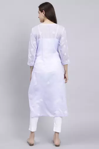 hand embroidered mauve terivoil cotton lucknowi chikan kurta