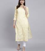 hand embroidered yellow terivoil cotton lucknowi chikan kurta