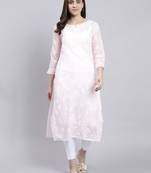 hand embroidered pink terivoil cotton lucknowi chikan kurta