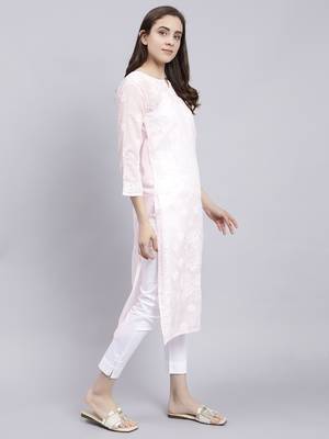 hand embroidered pink terivoil cotton lucknowi chikan kurta 3