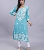 hand embroidered turquoise modal lucknowi chikan kurta