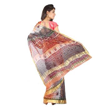 Golden Border Floral Print Fancy Kota Doria Saree Diwali Gift 226 2