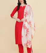 Red colour beautiful designer printed girlish cotton salwar kameez