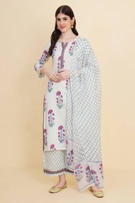 White colour beautiful designer printed girlish cotton salwar kameez 1