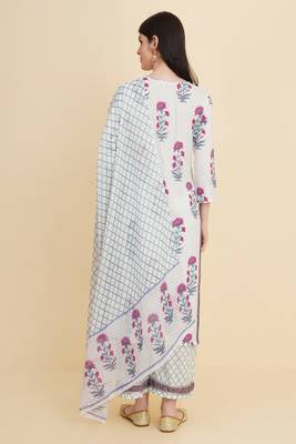 White colour beautiful designer printed girlish cotton salwar kameez 2