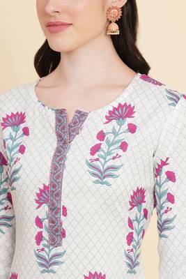 White colour beautiful designer printed girlish cotton salwar kameez 3