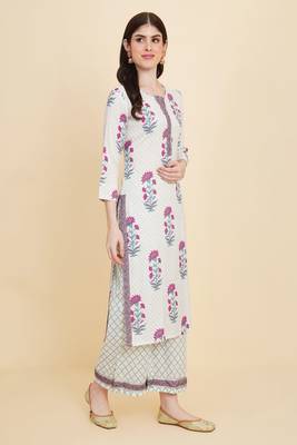 White colour beautiful designer printed girlish cotton salwar kameez 4