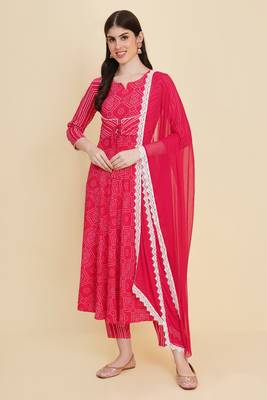 Designer pink colour cotton fabric block printed girlish festivewear suits 1