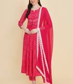 Designer pink colour cotton fabric block printed girlish festivewear suits