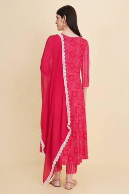 Designer pink colour cotton fabric block printed girlish festivewear suits 2