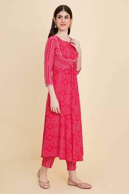 Designer pink colour cotton fabric block printed girlish festivewear suits 4