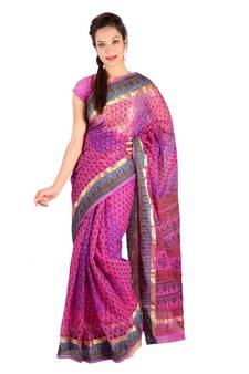 Floral Lehariya Designer Magenta Kota Doria Saree Deepawali Special Gift 229