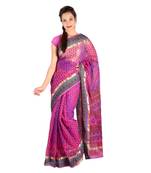Floral Lehariya Designer Magenta Kota Doria Saree Deepawali Special Gift 229