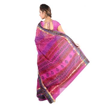 Floral Lehariya Designer Magenta Kota Doria Saree Deepawali Special Gift 229 2