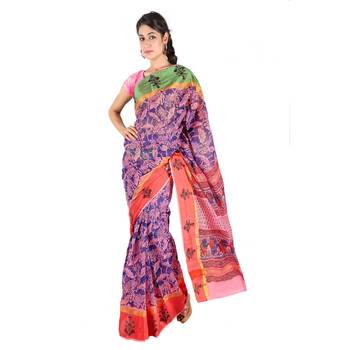 Floral N Booti Design Pink Blue Kota Doria Saree Diwali Special Gift 230 1