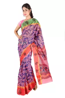 Floral N Booti Design Pink Blue Kota Doria Saree Diwali Special Gift 230