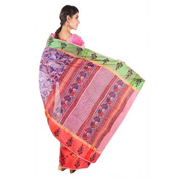 Floral N Booti Design Pink Blue Kota Doria Saree Diwali Special Gift 230 2