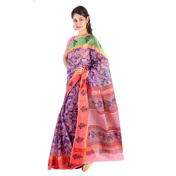 Floral N Booti Design Pink Blue Kota Doria Saree Diwali Special Gift 230 3