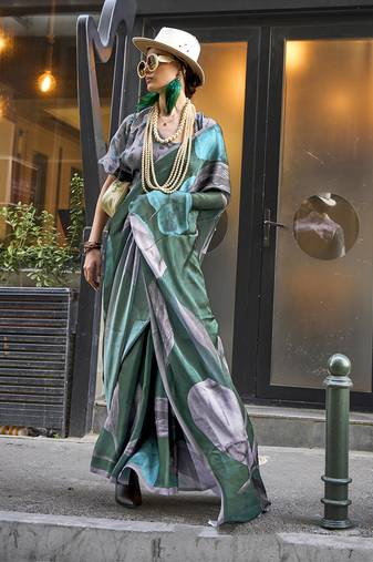 Elegant Dark Green Colour Satin Georgette Lightweight Saree