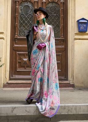 Off White Colour Satin Georgette Printed Saree 1