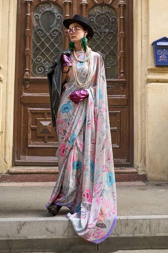 Elegant Off White Colour Satin Georgette Lightweight Saree