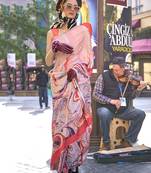 Sophisticated Peach Colour Crepe Silk Saree