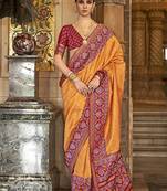 Orange Colour Patola Silk Blend Sarees With Motifs