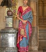 Dark Blue Colour Patola Silk Blend Sarees With Motifs