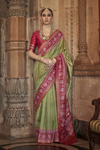 Olive Colour Patola Silk Blend Sarees With Motifs