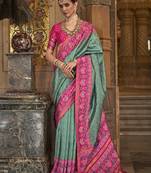 Teal Green Colour Weaving Banarasi Silk Blend Sarees